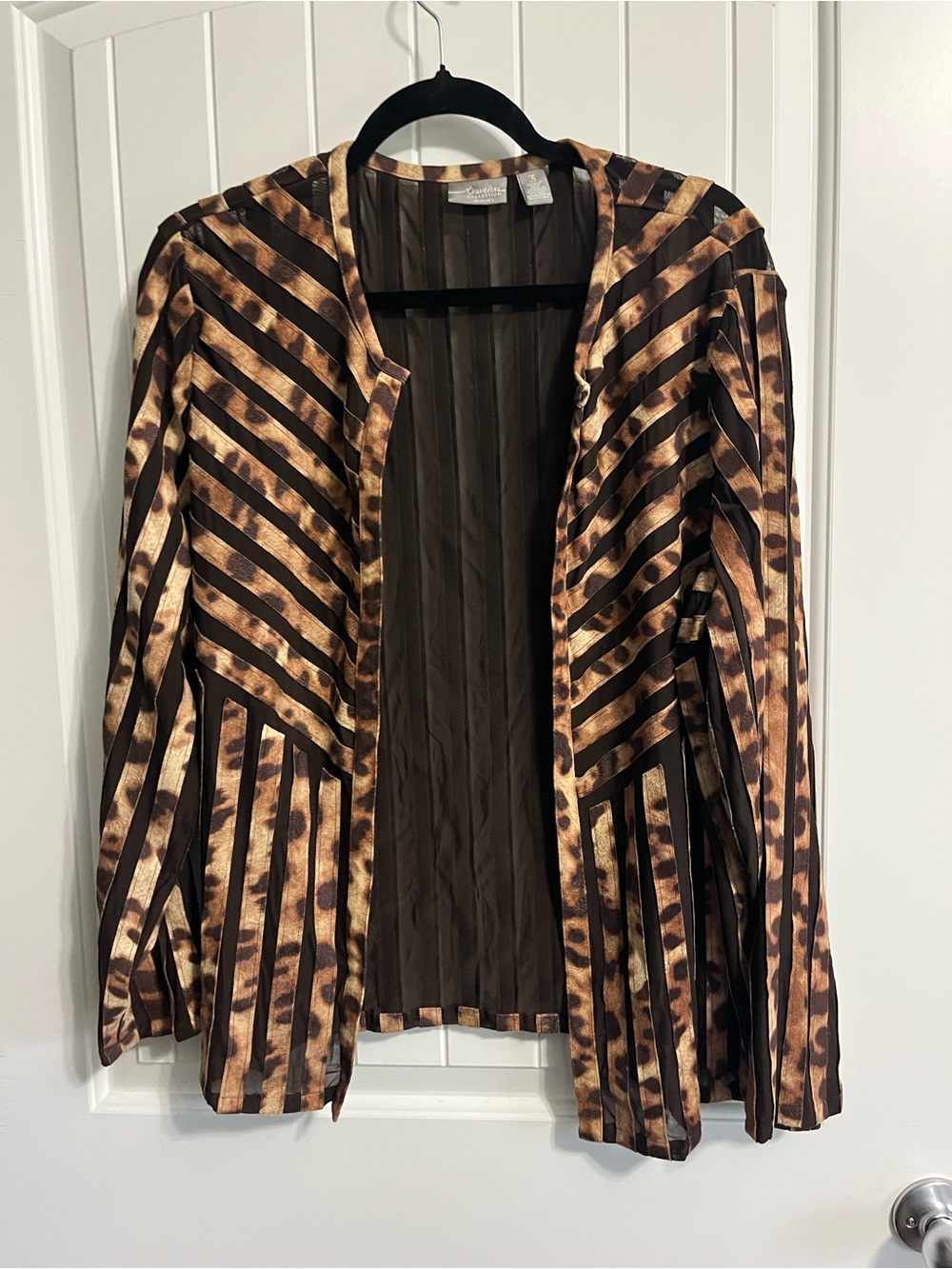 Vintage Chicos Travelers Sheer Striped Leopard Print Jacket Size 3 XL/16 Office